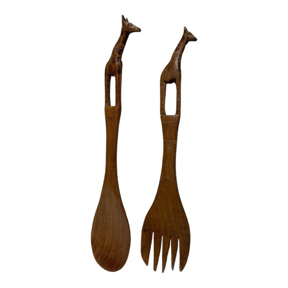 Vintage MCM Monkey pod 10” Wooden Salad Bowl & Tossers - Picture 7 of 9